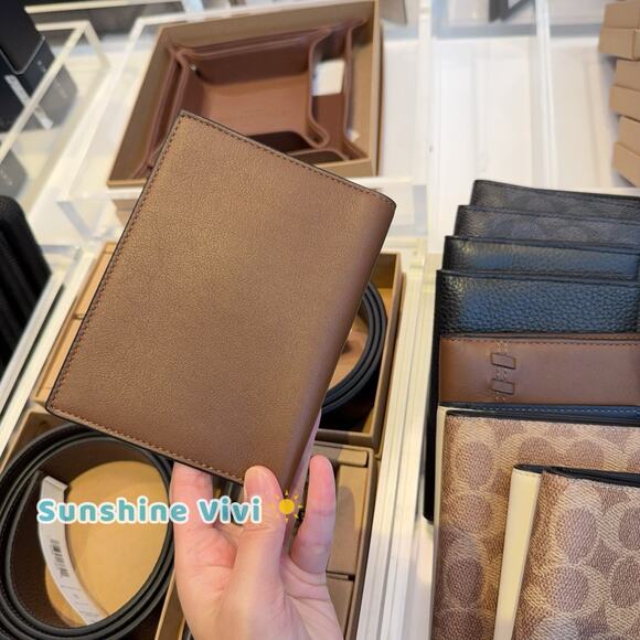 NWT COACH CBE02 Passport Card Case Whipstitch Leather Wallet Gunmetal/Saddle - Picture 3 of 7
